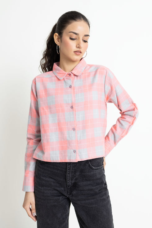 The Pink Boxy Crop Check Shirt